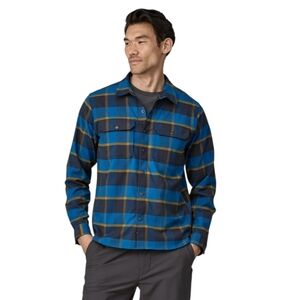 Patagonia Canyonite Blue and Black Plaid Flannel  Shirt Snap Button Size S